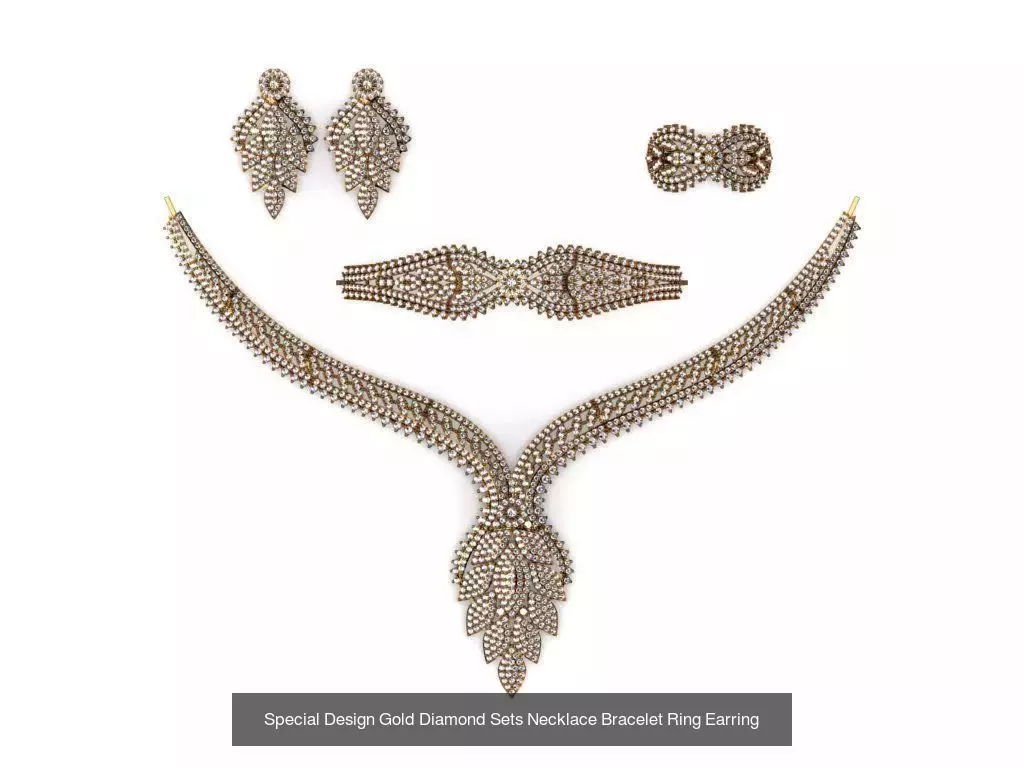 Special Design Gold Diamond Sets Necklace Bracelet Ring Earring 3D Model Collection_4