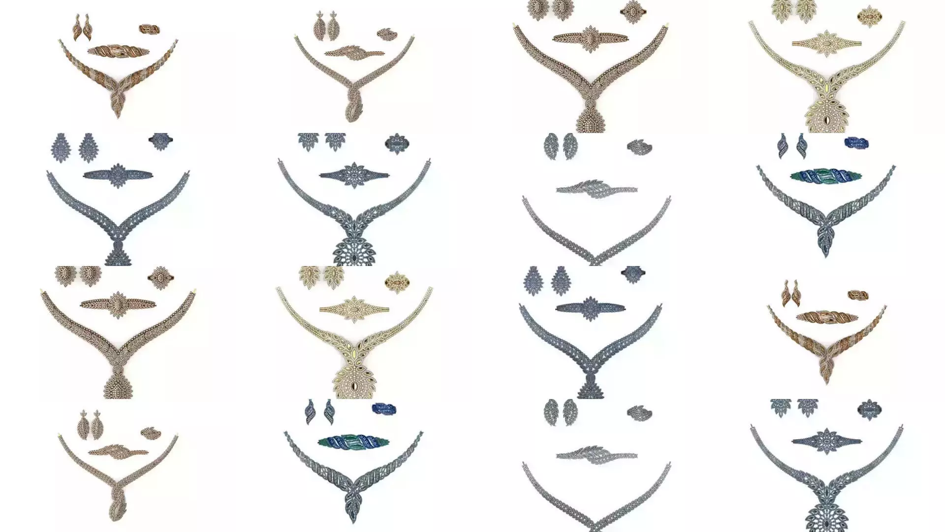 Special Design Gold Diamond Sets Necklace Bracelet Ring Earring 3D Model Collection_1