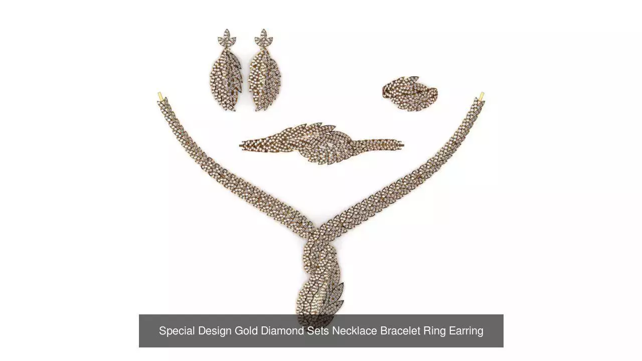 Special Design Gold Diamond Sets Necklace Bracelet Ring Earring 3D Model Collection_20