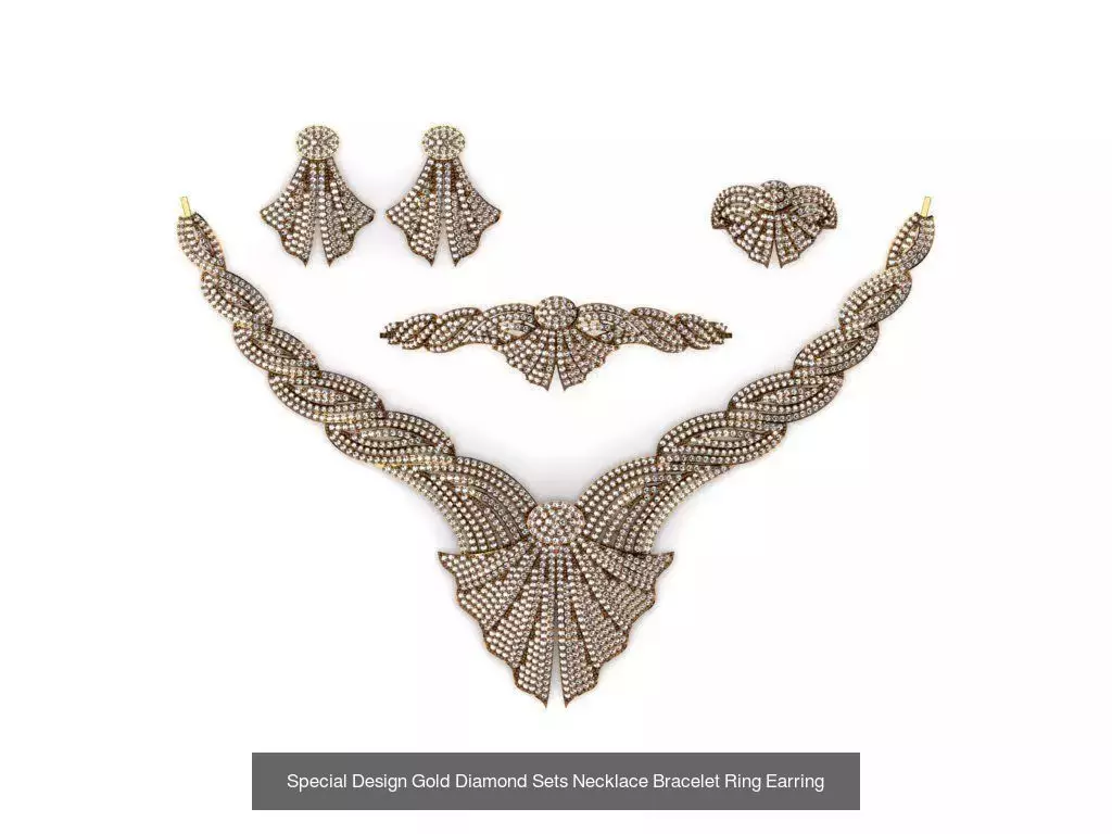 Special Design Gold Diamond Sets Necklace Bracelet Ring Earring 3D Model Collection_15