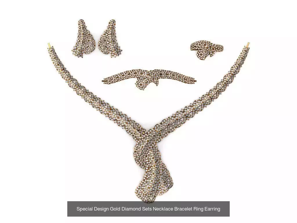Special Design Gold Diamond Sets Necklace Bracelet Ring Earring 3D Model Collection_13