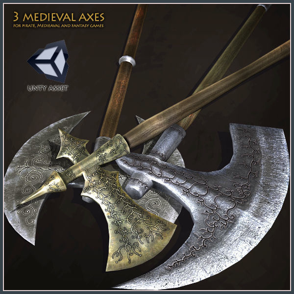 3 Medieval Axes Low-poly 3D model_4