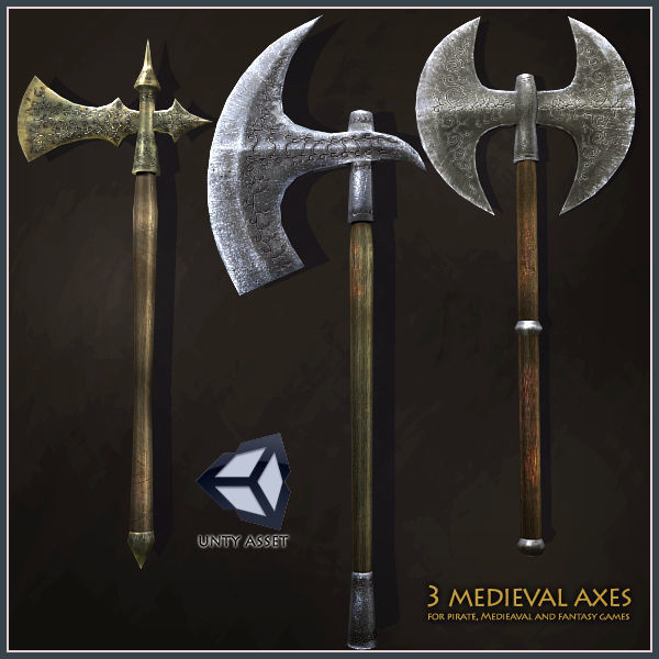 3 Medieval Axes Low-poly 3D model_5