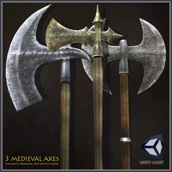 3 Medieval Axes Low-poly 3D model_0