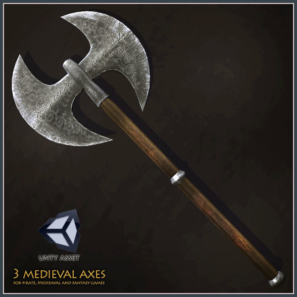 3 Medieval Axes Low-poly 3D model_2