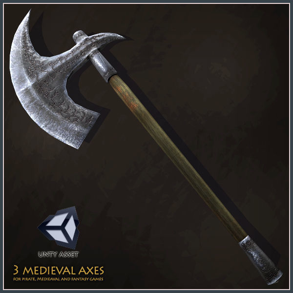 3 Medieval Axes Low-poly 3D model_1