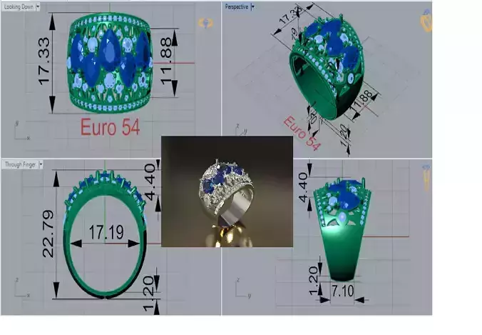 Wide Cocktail Ring Sapphire Diamond Lattice Structure jr00294 3D print model