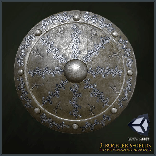 3 Buckler Shields Low-poly 3D model_1