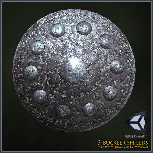 3 Buckler Shields Low-poly 3D model_2