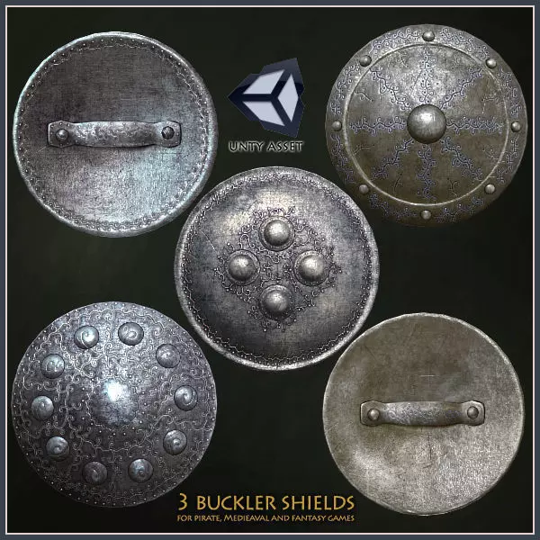 3 Buckler Shields Low-poly 3D model_0