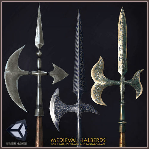 3 Medieval Halberds Free low-poly 3D model