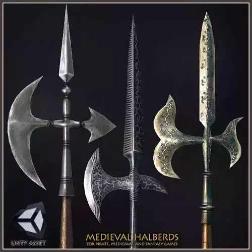 3 Medieval Halberds Free low-poly 3D model