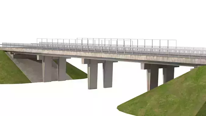 Detailed Concrete bridge at the the road 3D model 4