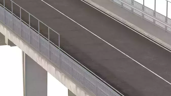 Detailed Concrete bridge at the the road 3D model 5