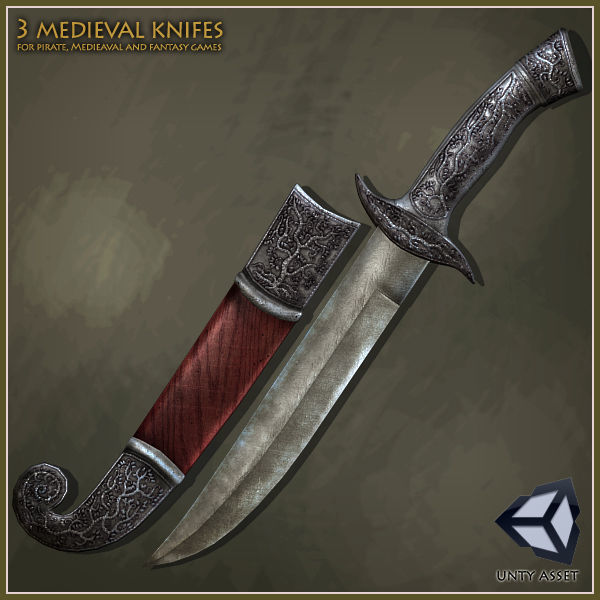 3 Medieval Knives Low-poly 3D model_1