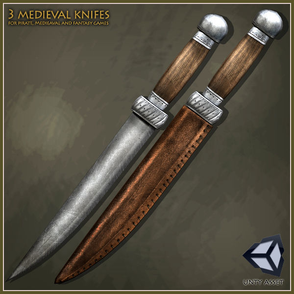 3 Medieval Knives Low-poly 3D model_4