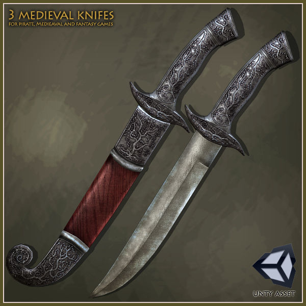3 Medieval Knives Low-poly 3D model_3