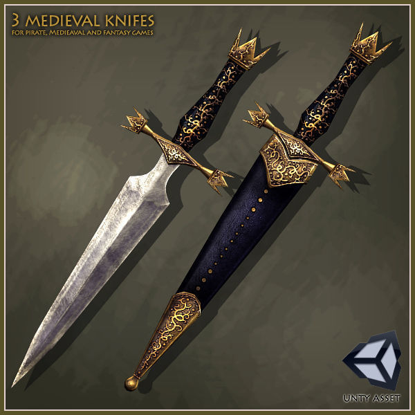3 Medieval Knives Low-poly 3D model_2