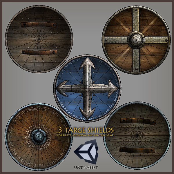 3 Targe Shields Low-poly 3D model_4