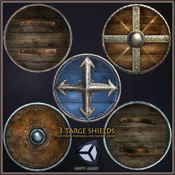 3 Targe Shields Low-poly 3D model_0