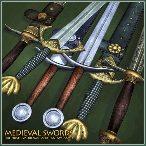 3 Two-Handed Medieval Swords Low-poly 3D model