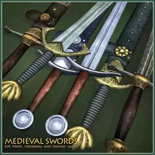 3 Two-Handed Medieval Swords Low-poly 3D model