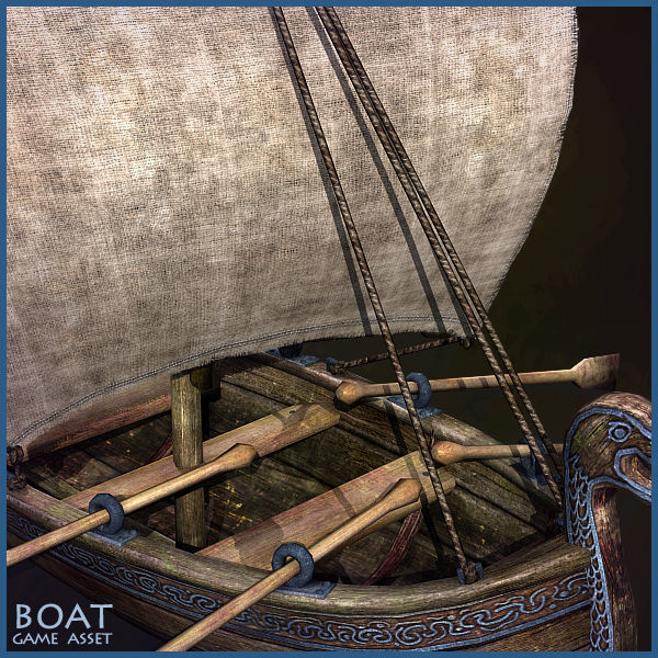 Medieval Boat Low-poly 3D model_10