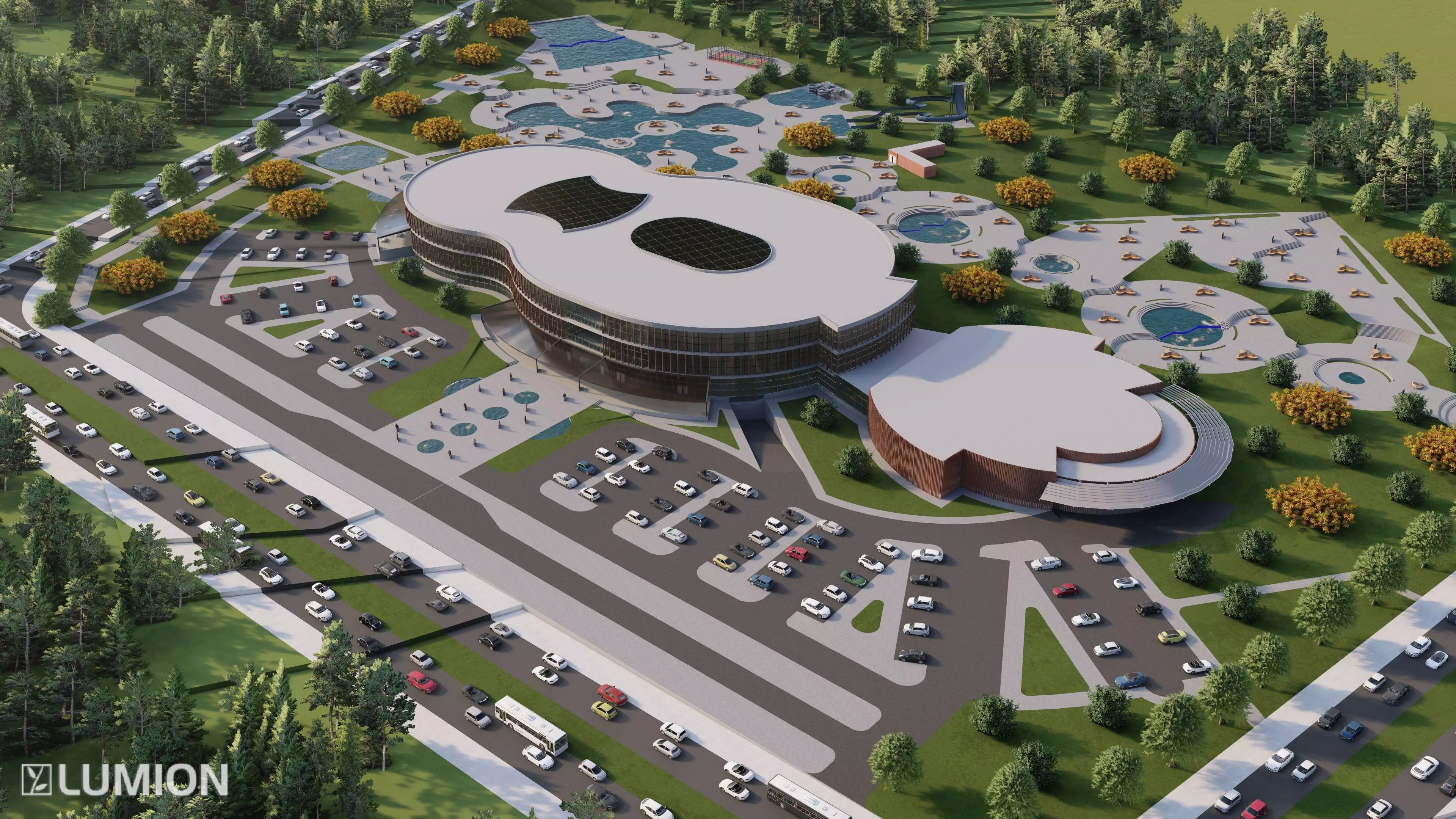 Modern Shopping Mall and Waterpark Complex 3D model_0