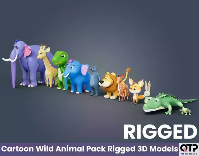 Cartoon Wild Animal Pack Rigged 3D Models