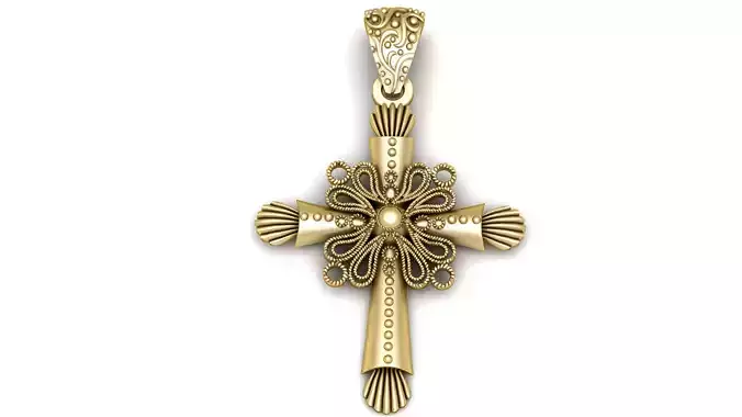 Gold Filigree Cross Pendant 3D Printable Model