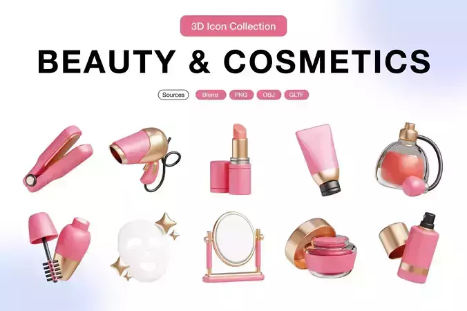 Stylized Beauty and Cosmetics 3D Icon Collection