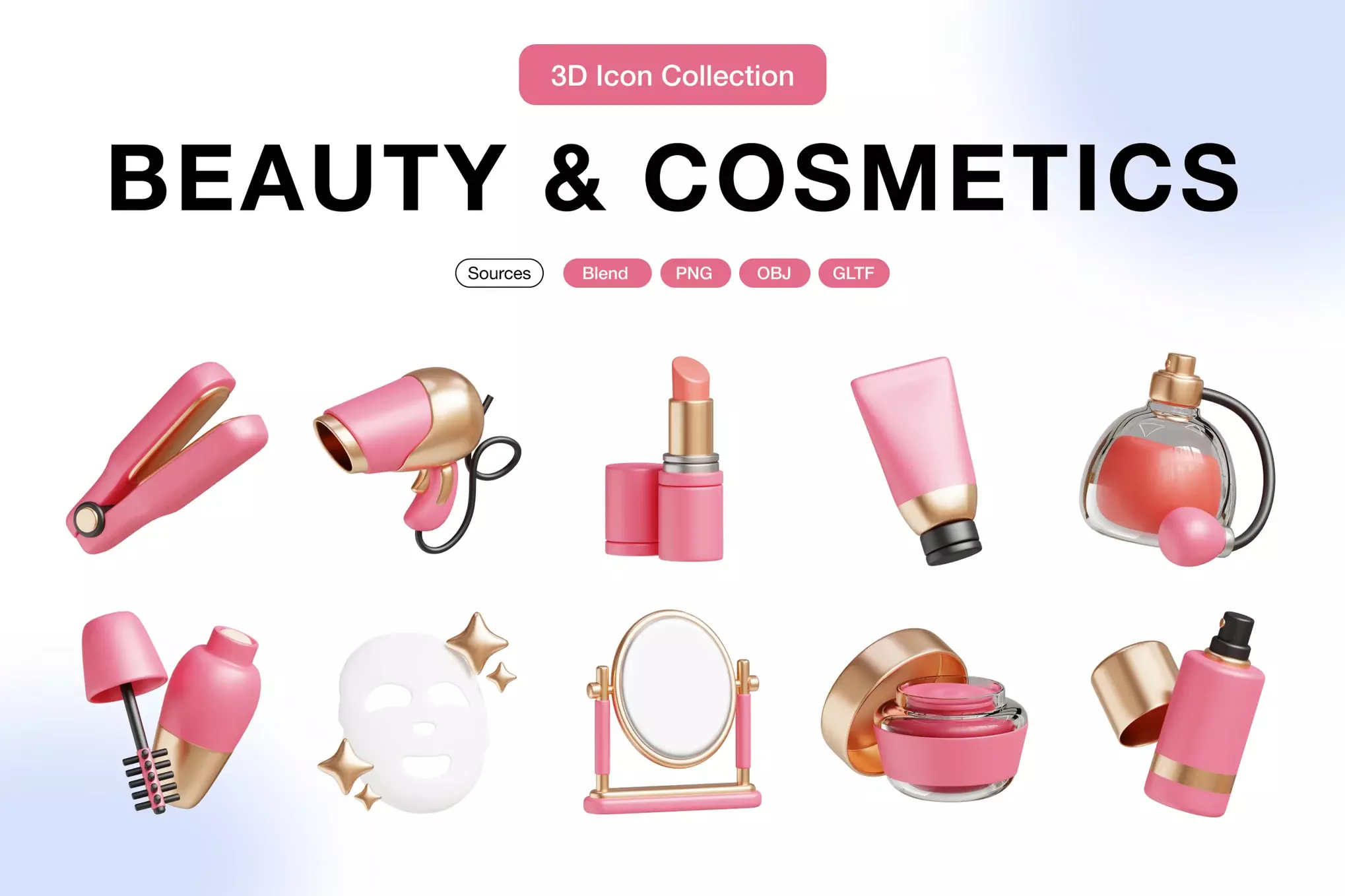 Stylized Beauty and Cosmetics 3D Icon Collection Low-poly 3D model_0