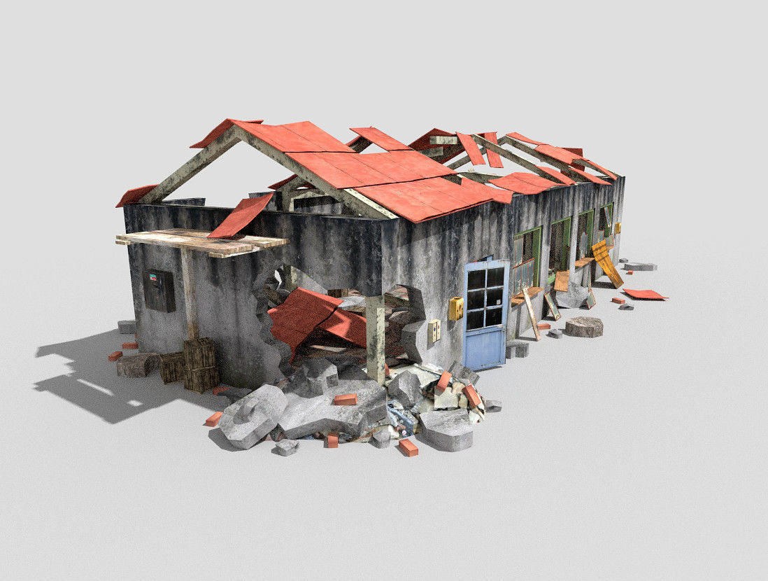 destroyed building 2 Low-poly 3D model_6