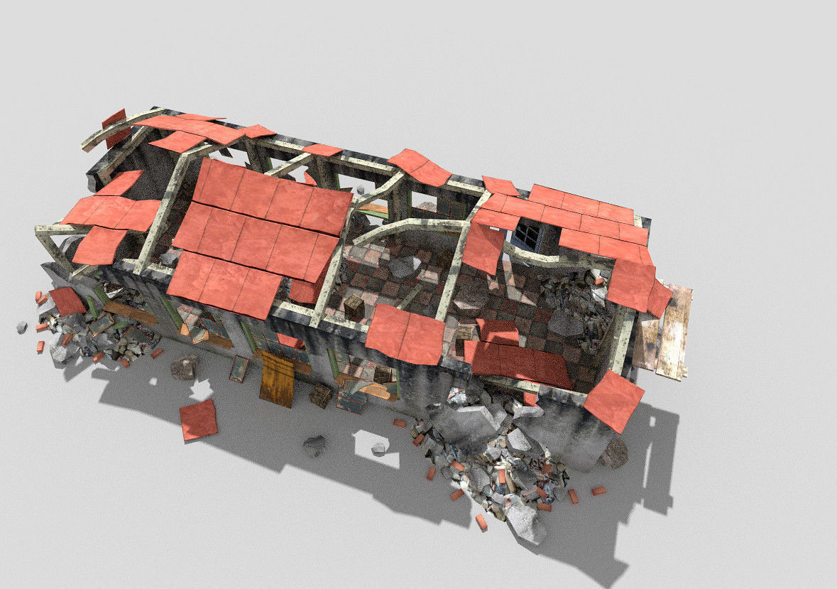 destroyed building 2 Low-poly 3D model_1