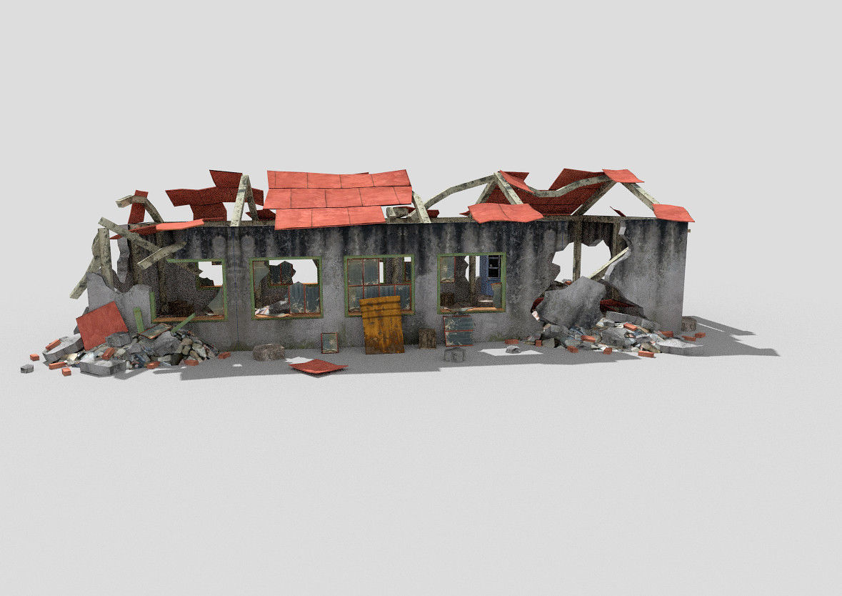destroyed building 2 Low-poly 3D model_2
