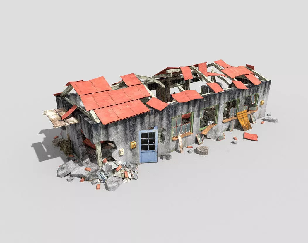 destroyed building 2 Low-poly 3D model_0