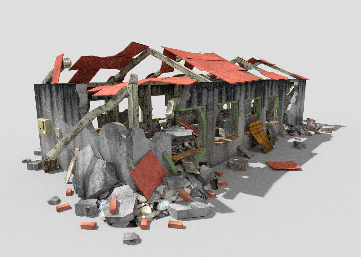 destroyed building 2 Low-poly 3D model_5