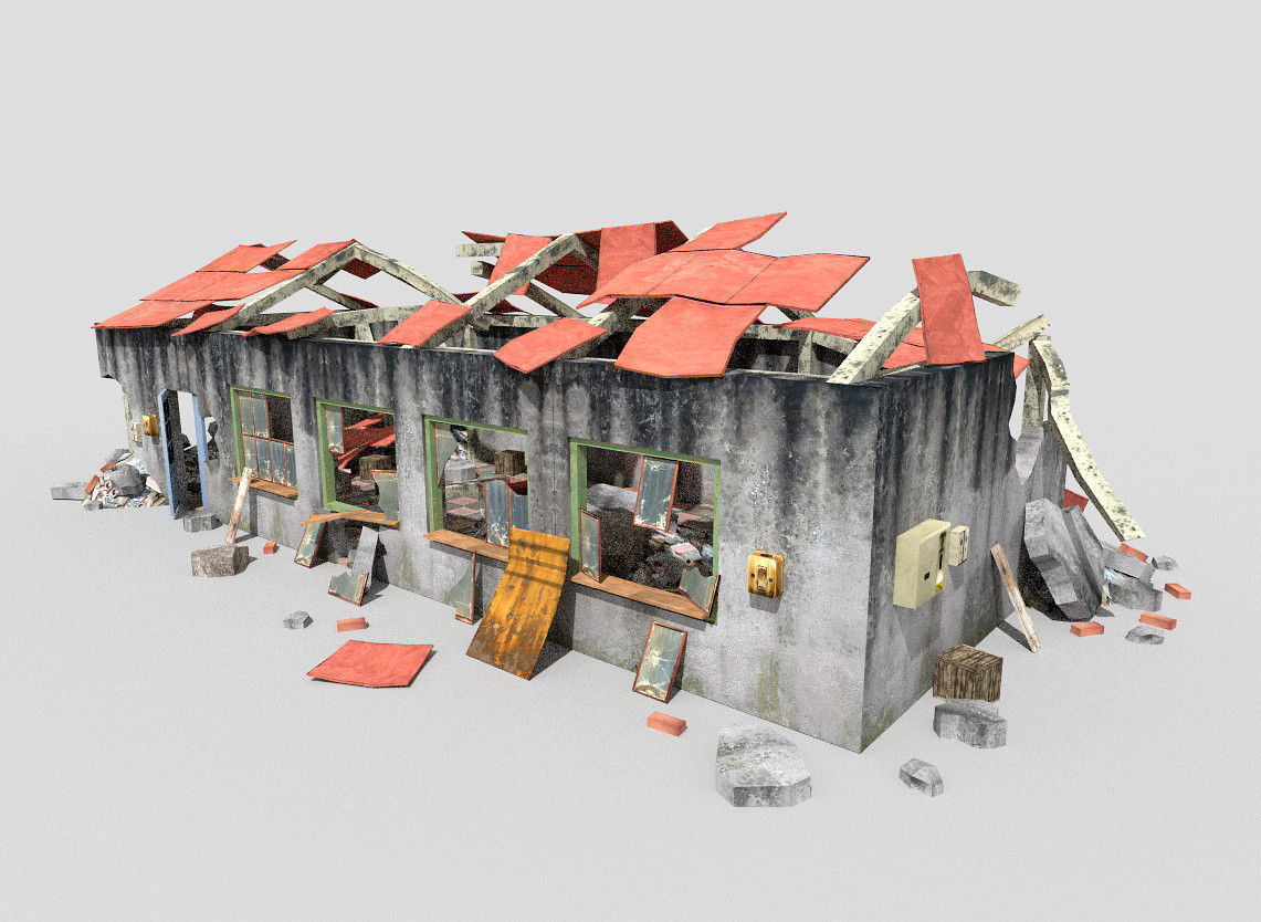 destroyed building 2 Low-poly 3D model_7