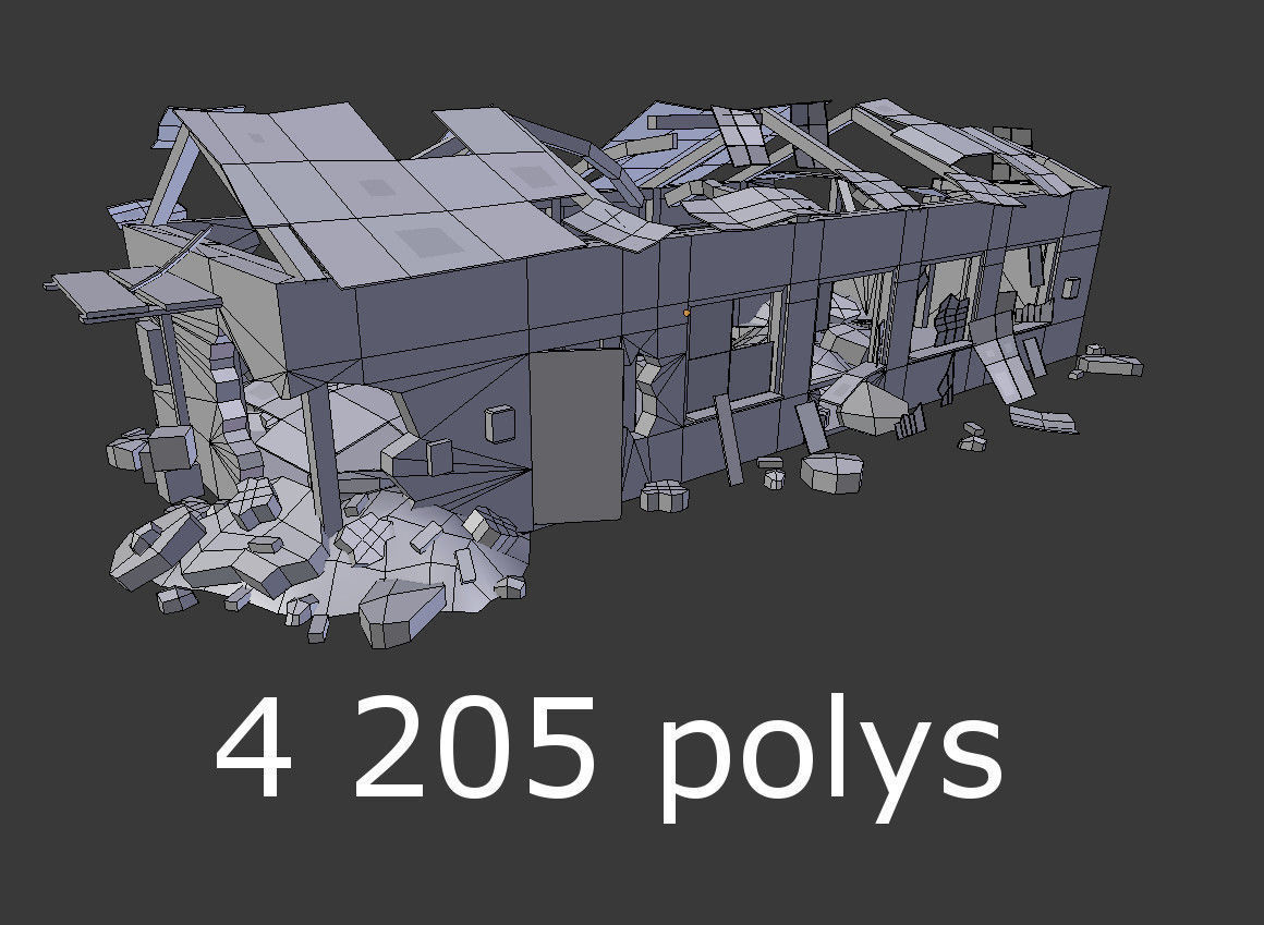 destroyed building 2 Low-poly 3D model_4