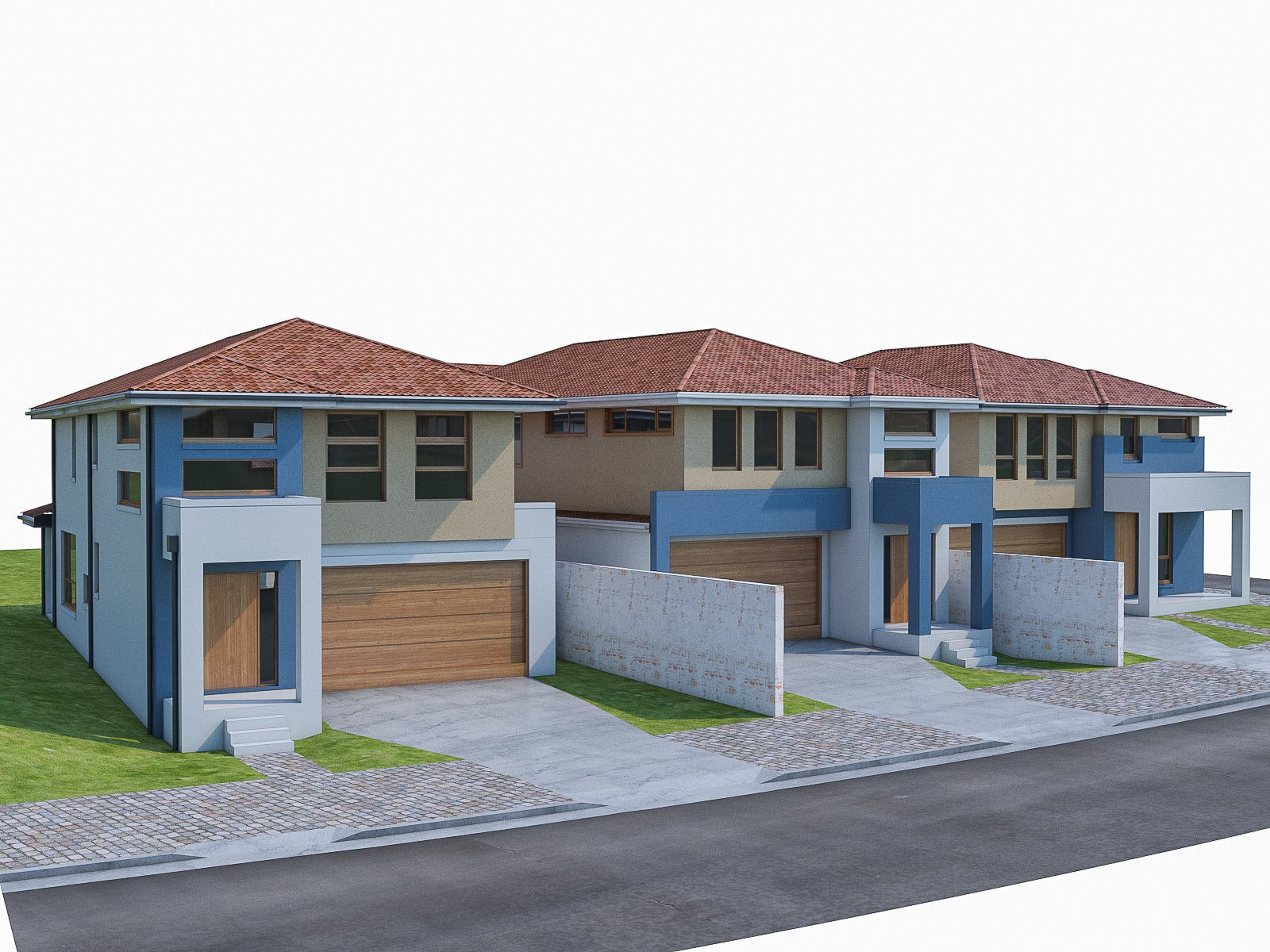 Neighborhood Houses Set - 4 Pack Low-poly 3D model_4
