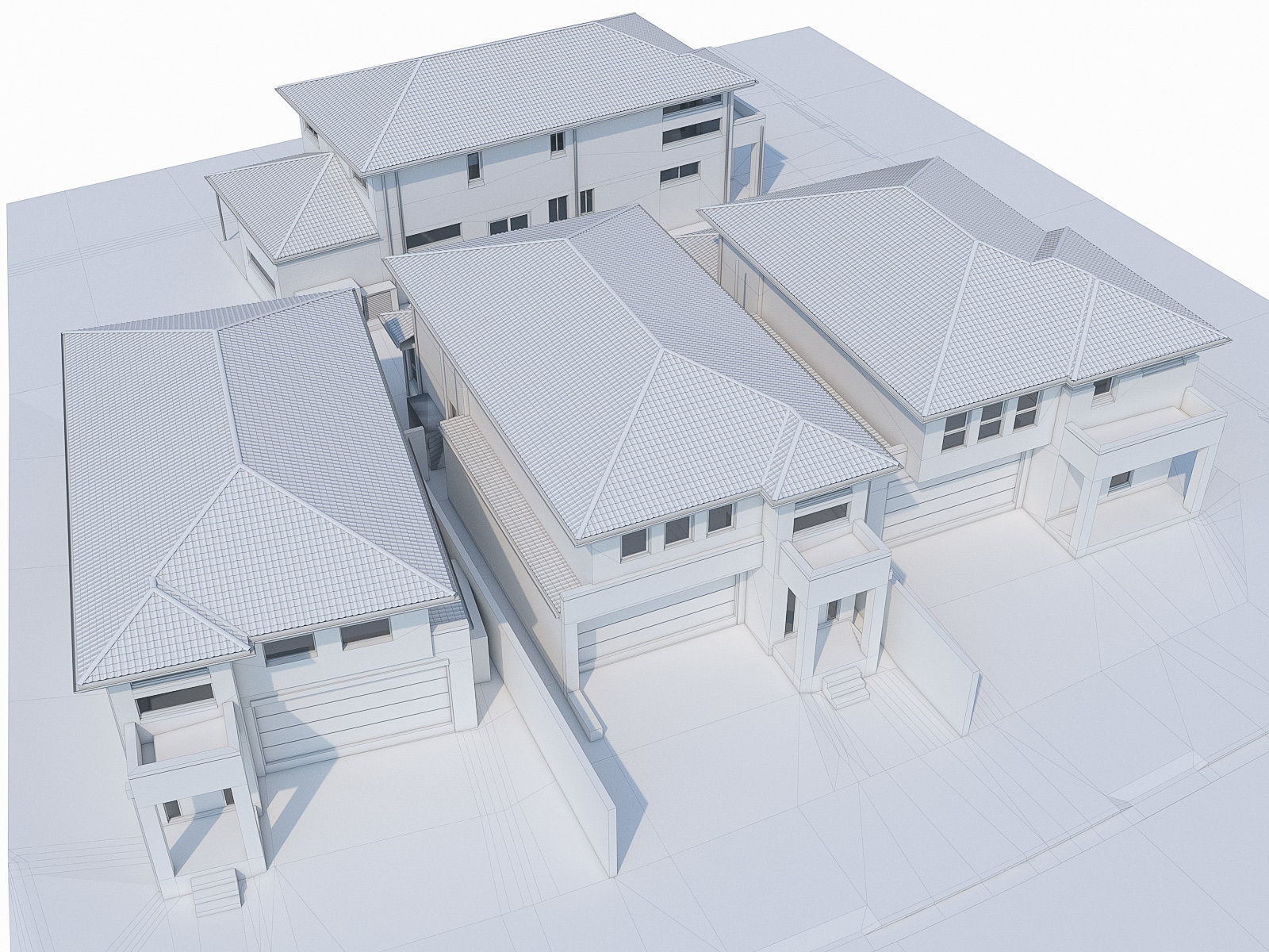 Neighborhood Houses Set - 4 Pack Low-poly 3D model_10