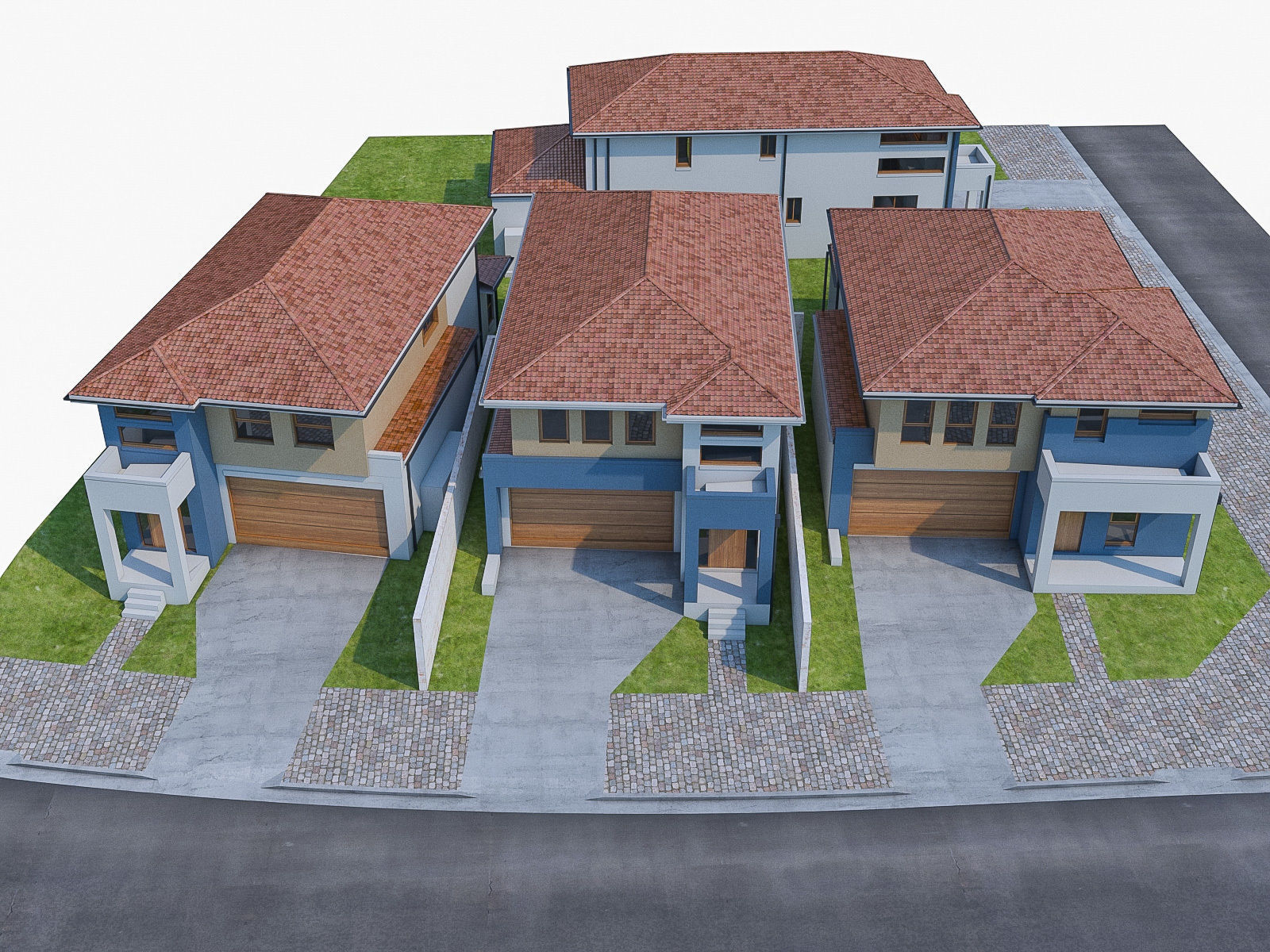 Neighborhood Houses Set - 4 Pack Low-poly 3D model_3