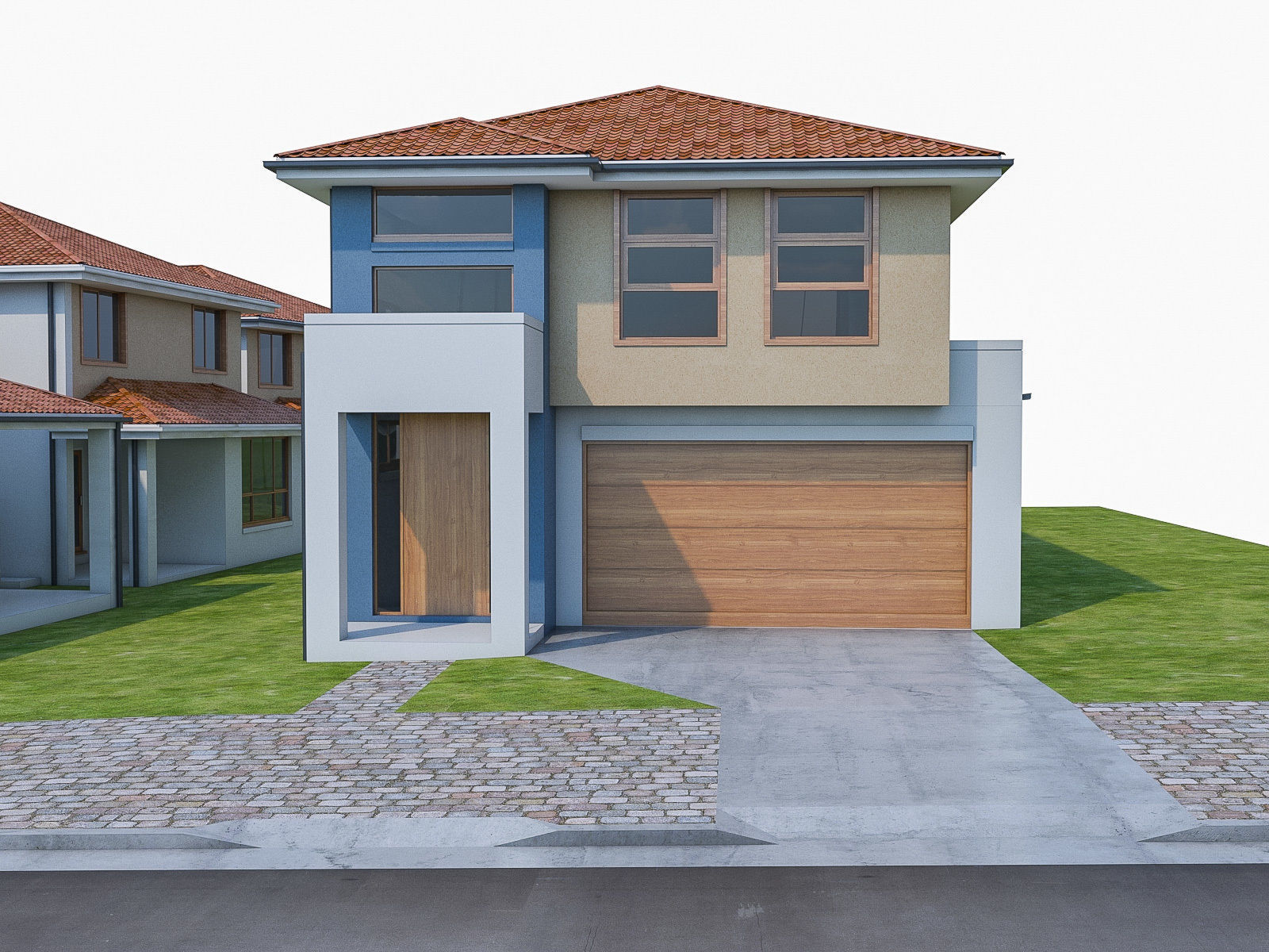 Neighborhood Houses Set - 4 Pack Low-poly 3D model_2