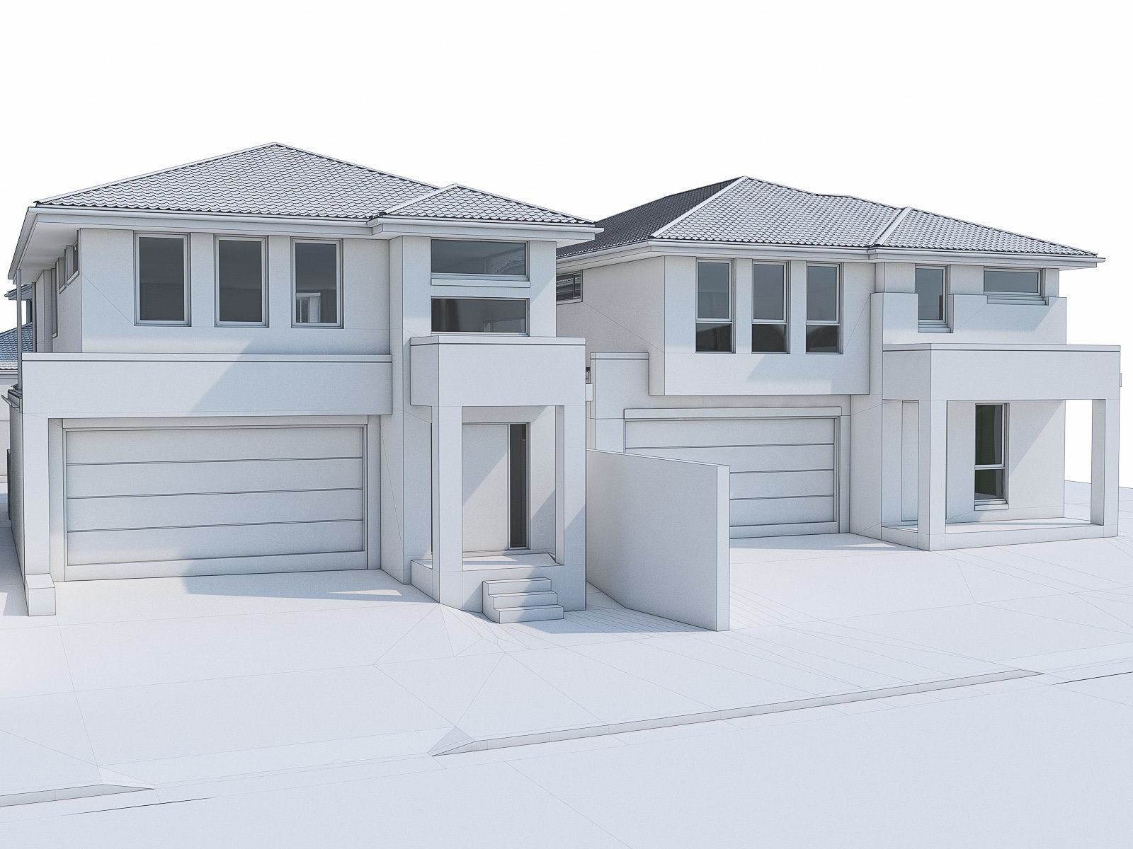 Neighborhood Houses Set - 4 Pack Low-poly 3D model_7