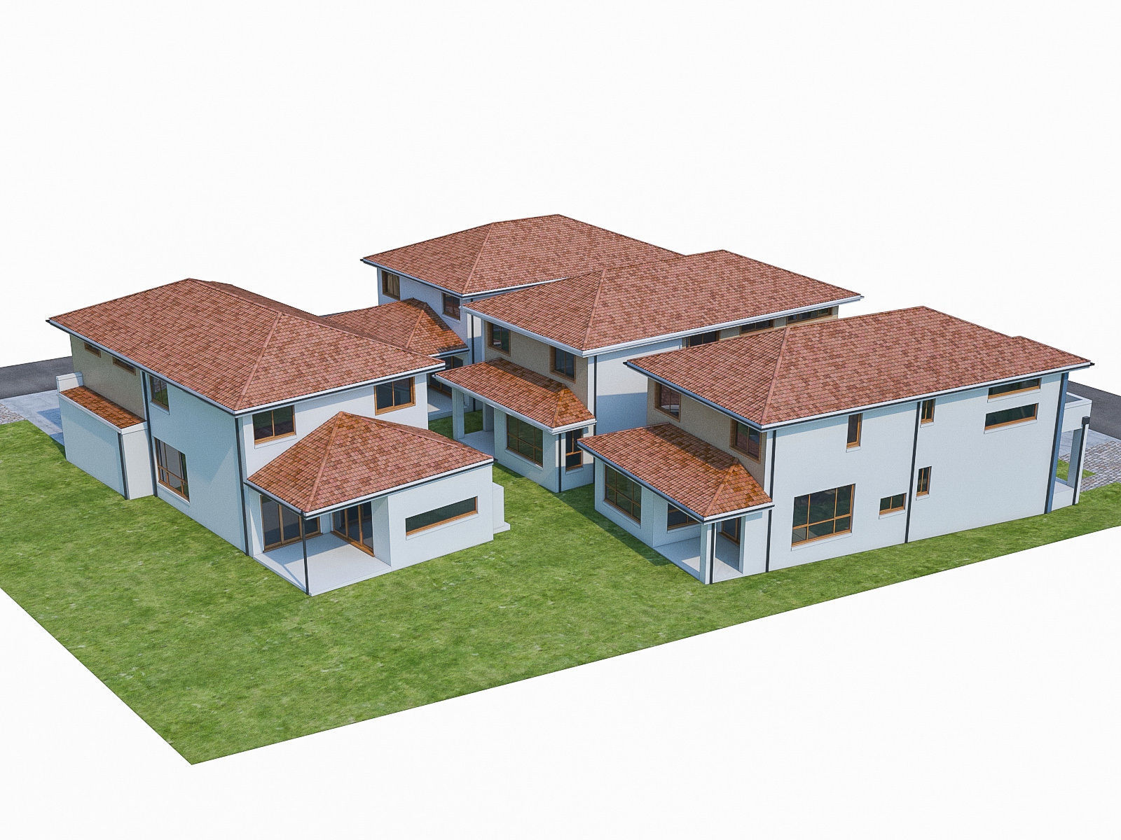 Neighborhood Houses Set - 4 Pack Low-poly 3D model_5