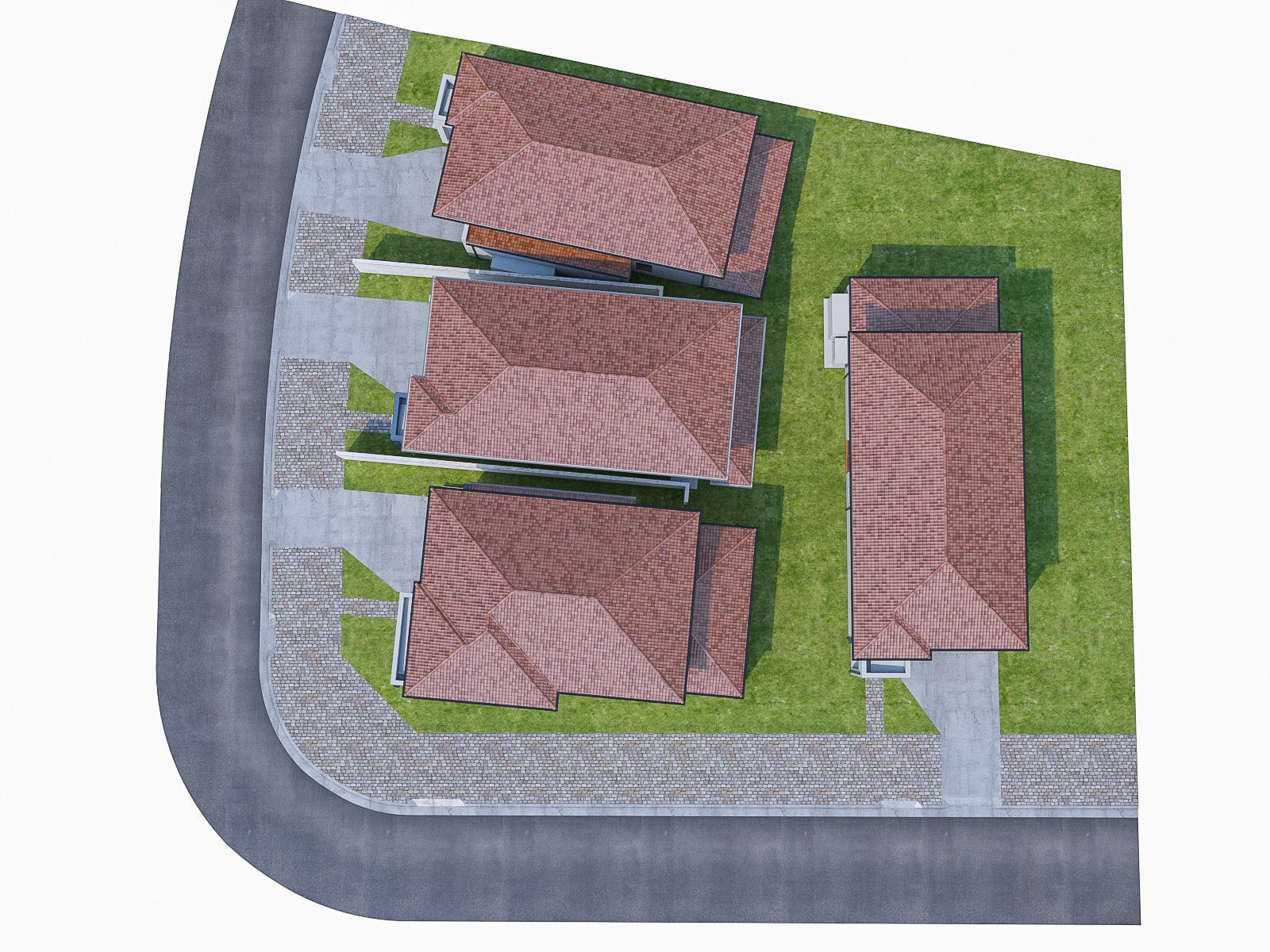 Neighborhood Houses Set - 4 Pack Low-poly 3D model_6