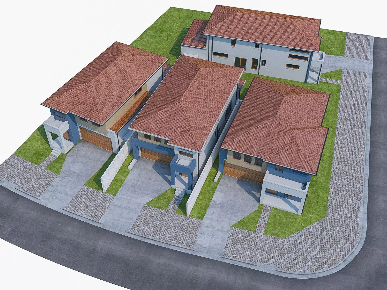 Neighborhood Houses Set - 4 Pack Low-poly 3D model_0