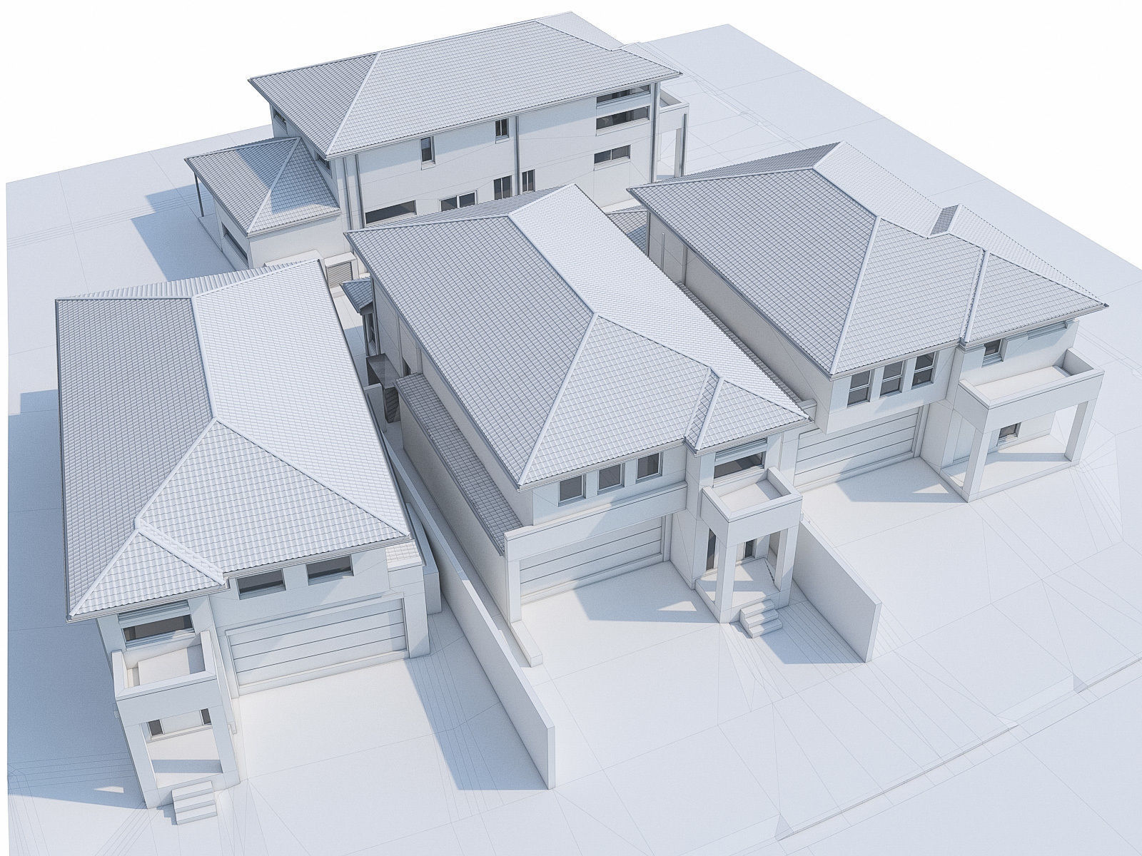 Neighborhood Houses Set - 4 Pack Low-poly 3D model_12