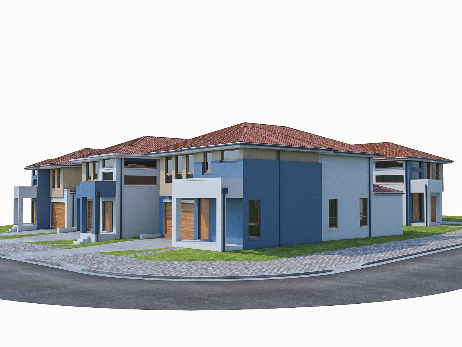 Neighborhood Houses Set - 4 Pack Low-poly 3D model_11