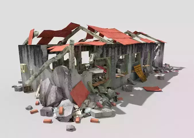 low poly destroyed building 2